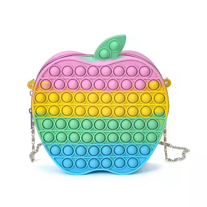 

rainbow bubble pop it fidget toy apple purse shoulder bag mini chain silicon pink push apple pop it purse and handbags for girl, Pink/blue/rainbow