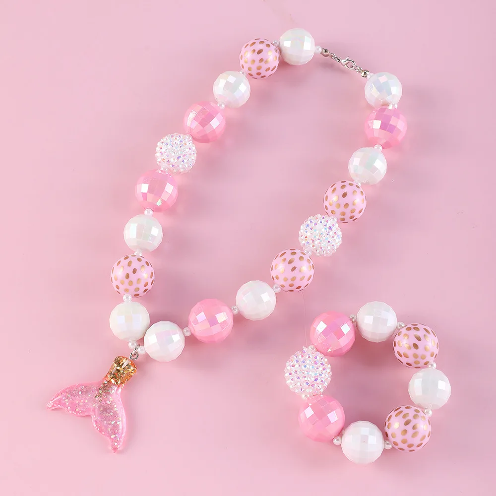 

wholesale mermaid kids jewelry set colorful big beads jewelry for kids
