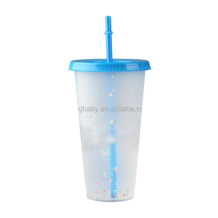 

Stocked cold water cup reusable pp plastic cup with lid and straw, 5 colors optional