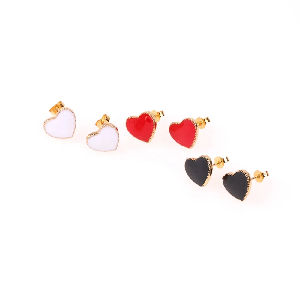 

2020 New Fashion Colorful Enamel Stud Earring Simple Love Heart Earrings Copper Brass Earrings Women Jewelry Factory, Gold and silver