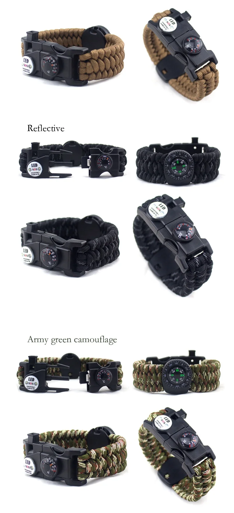 Wholesale Factory Outdoor Survival Charm Paracord Bracelet, Custom Logo Multi Tool Trilobite Bracelet/