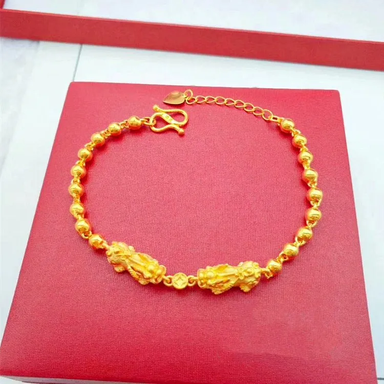 

Gold Plated Double Brave Round Bead Bracelet Exquisite Craftsmanship Gold Brave Bracelet Ladies Jewelry