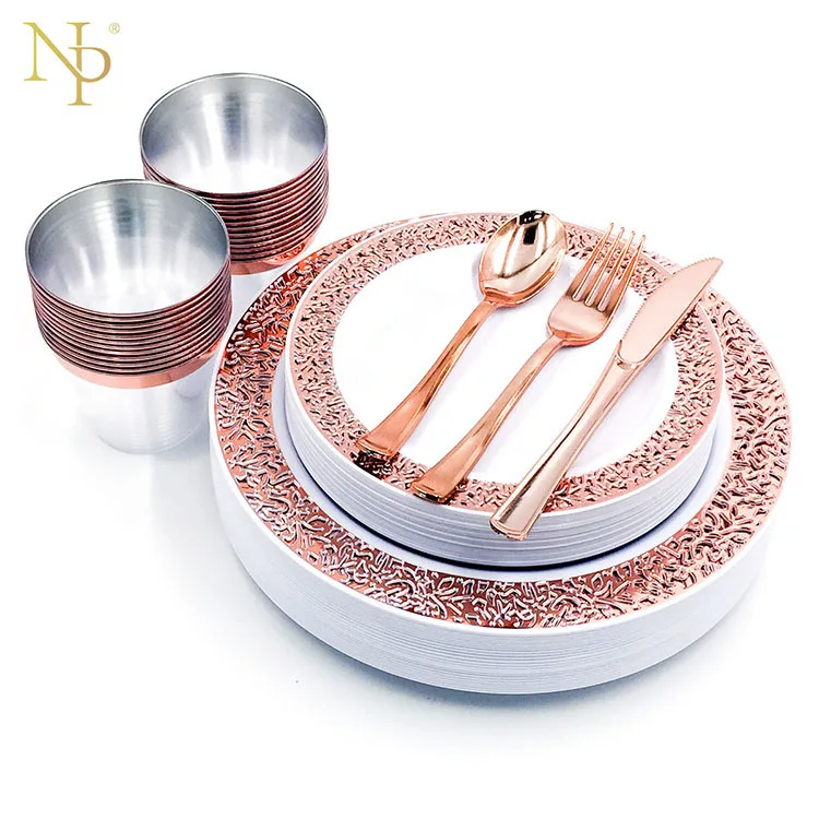 

Nicro 150 PCS Premium Quality Morden Rose Gold Disposable Plastic Tableware Flatware Cutlery Silverware Dinnerware Set