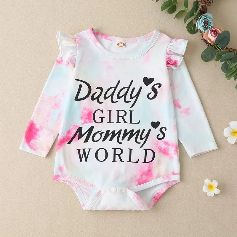 

Fashion Baby Girl Clothes Baby Girl Romper Tie Dye Letter Flying Sleeve Long Sleeve Baby Bodysuit Cotton Soft Baby Romper 0-18M