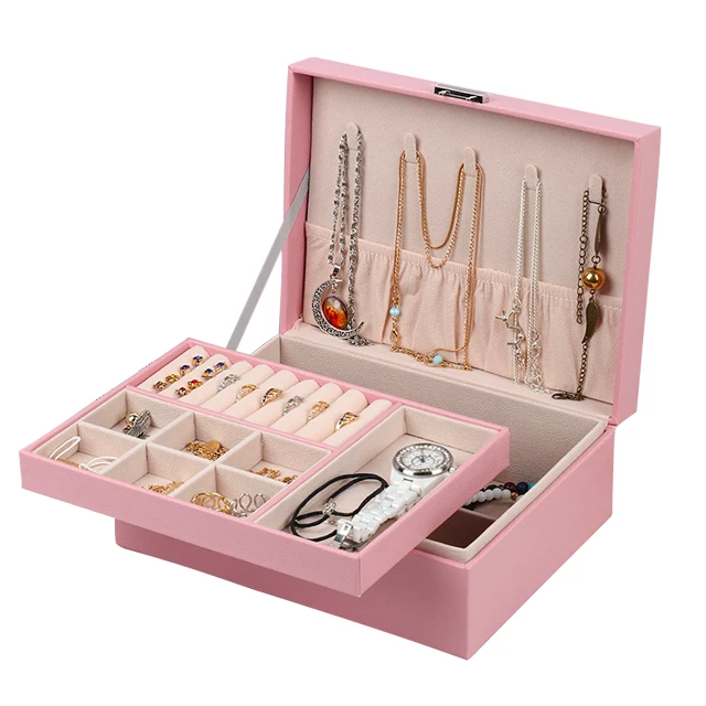 

Jewelry storage box large capacity with lock double layer jewelry ring earrings necklace bracelet jewelry box wooden gift box