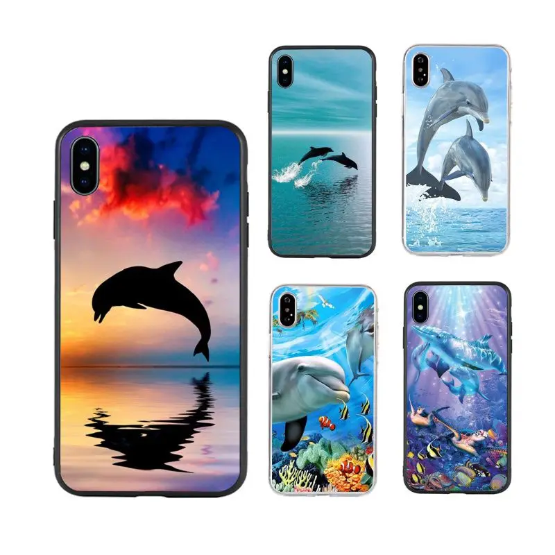 

Ocean Animal Dolphin art aesthetic cute Phone Case for iPhone X XR Xs Max 11 11Pro 11ProMax 12 12pro max luxury fundas cool, Black/transparent