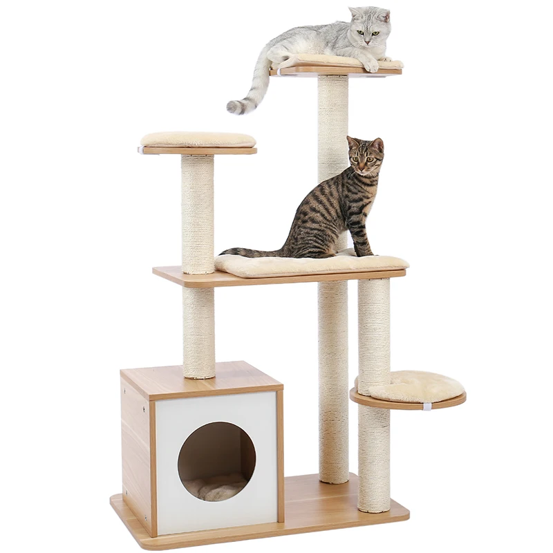 

Cat Toy Scratching Wood Climbing Tree Cat Jumping Toy with Ladder Climbing Frame Cat Furniture Scratching Post, Beige