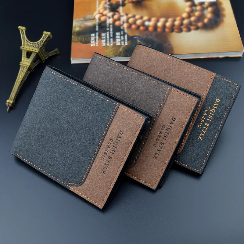 New Fashion Contrasting Color Thin Frosted Zipper Purse  Pu Leather Wallet Mens