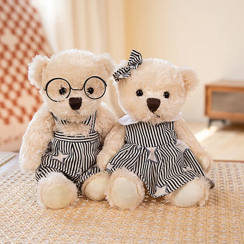 

Factory Supply New Cute Plush Boy And Girl Couple Teddy Bear Toy with Clothes Glasses Bow Stuffed Animals Soft Bear Teddy Toys
