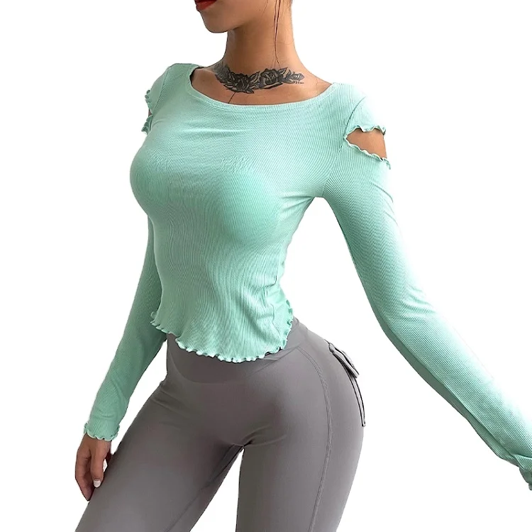 

Wholesale yoga wear female sexy slim body exercise long sleeve high waist fitness wear T-shirt