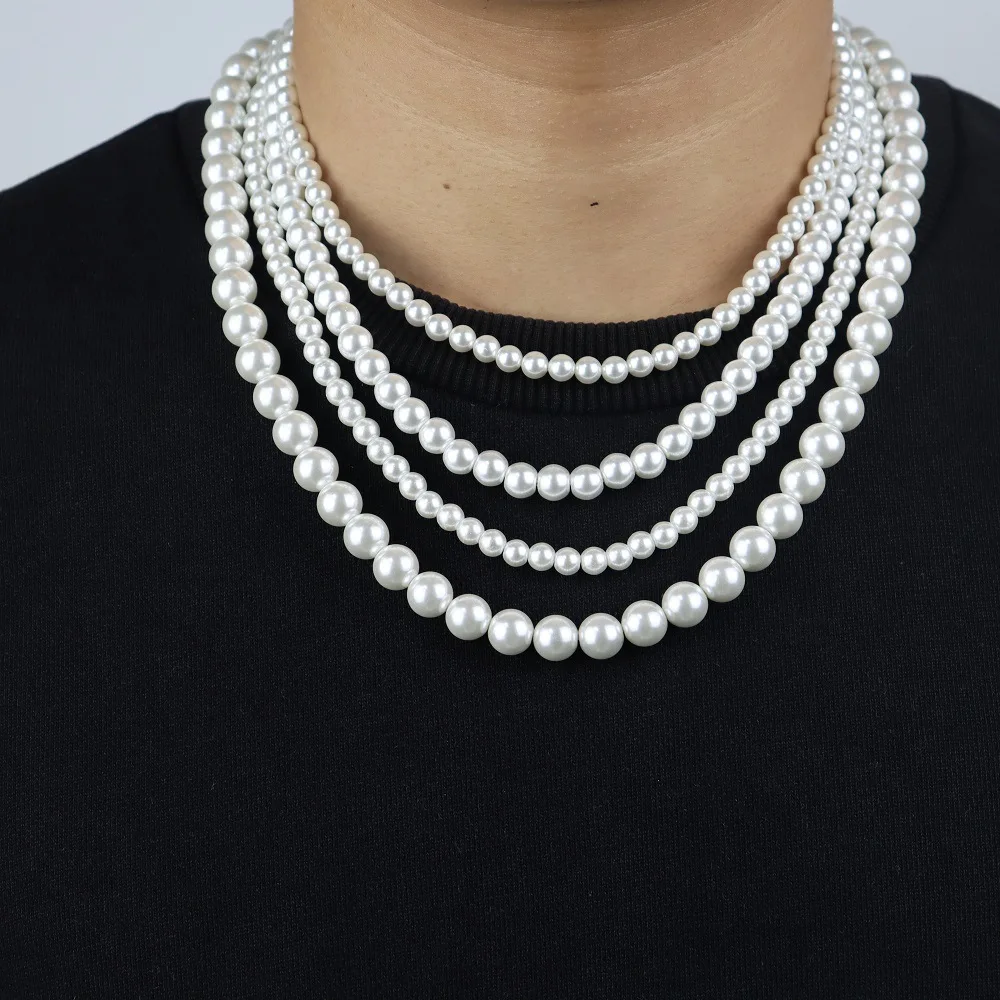 

Wholesale Hiphop Fashion Collarbone Pearl Necklace Retro Long Handmade Pearl Necklace for Women Men