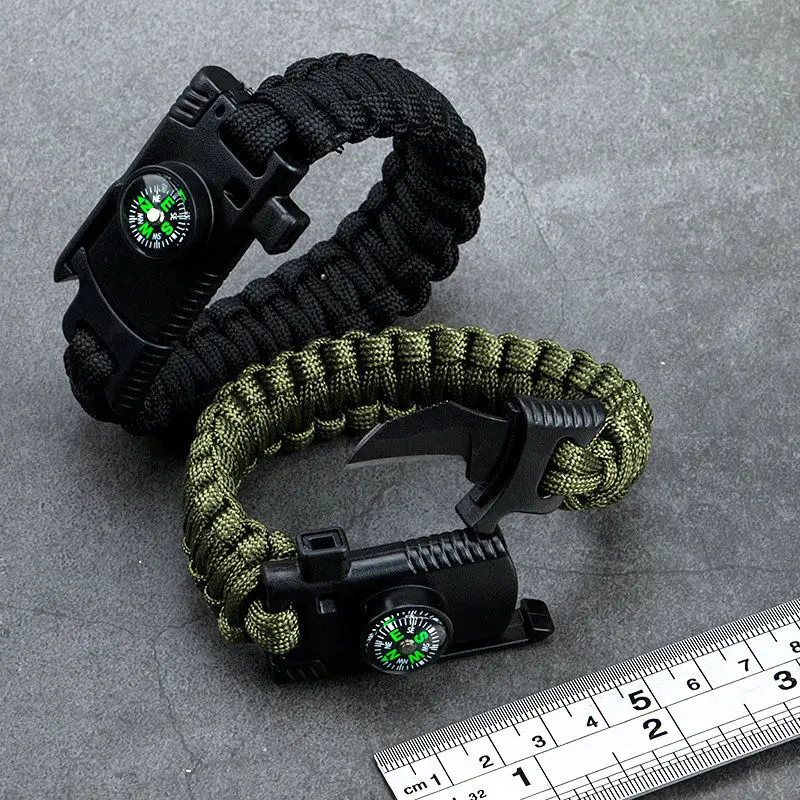

Outdoor 5 in 1 Paracord Survival Fire Starter Bracelet, Black,army green, camflage