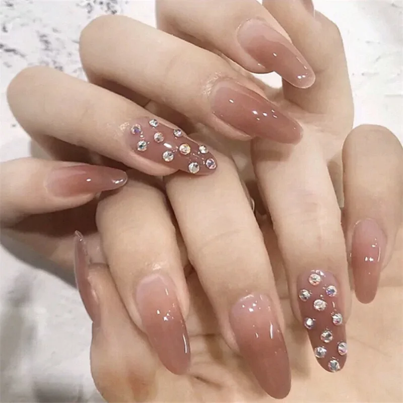 

Nude ombre diamond long round wholesale press on nail vendors finger nails press on