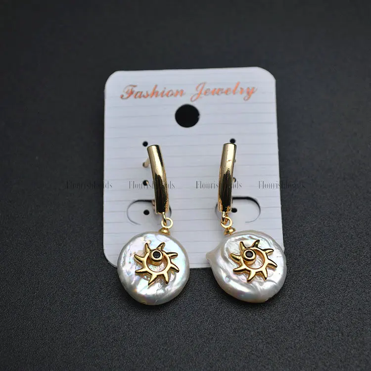 

Cute Sun Charm Natural Pearl Beads Dangle Earrings Fashion Woman Party Jewelry