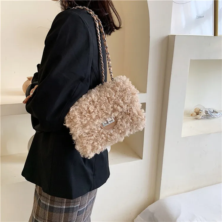 

plush portable mini crossbody fur hand bag purse small square ladies handbags for women, Customized