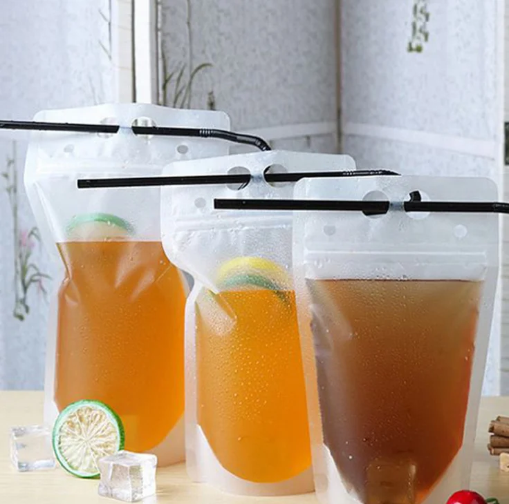 Food Grade 500ml Juice Plastic Bag Portable Disposable Drink Stand Up