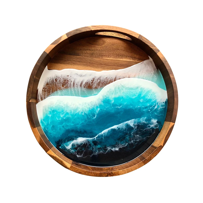 

diameter acacia tray with handle resin epoxy small tray