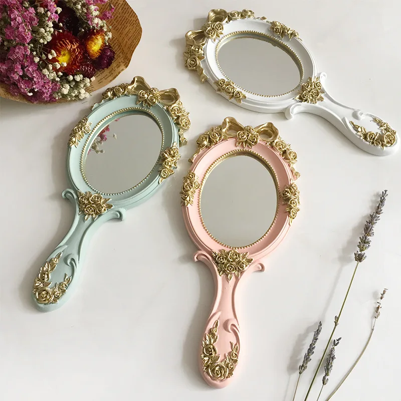 

Gold Plating hand mirror Wedding Souvenir Gift Travel Compact Handy Make up Mirror Cosmetic Handheld Mirror with Handle, Classic black /pink/white/rose gold/customized