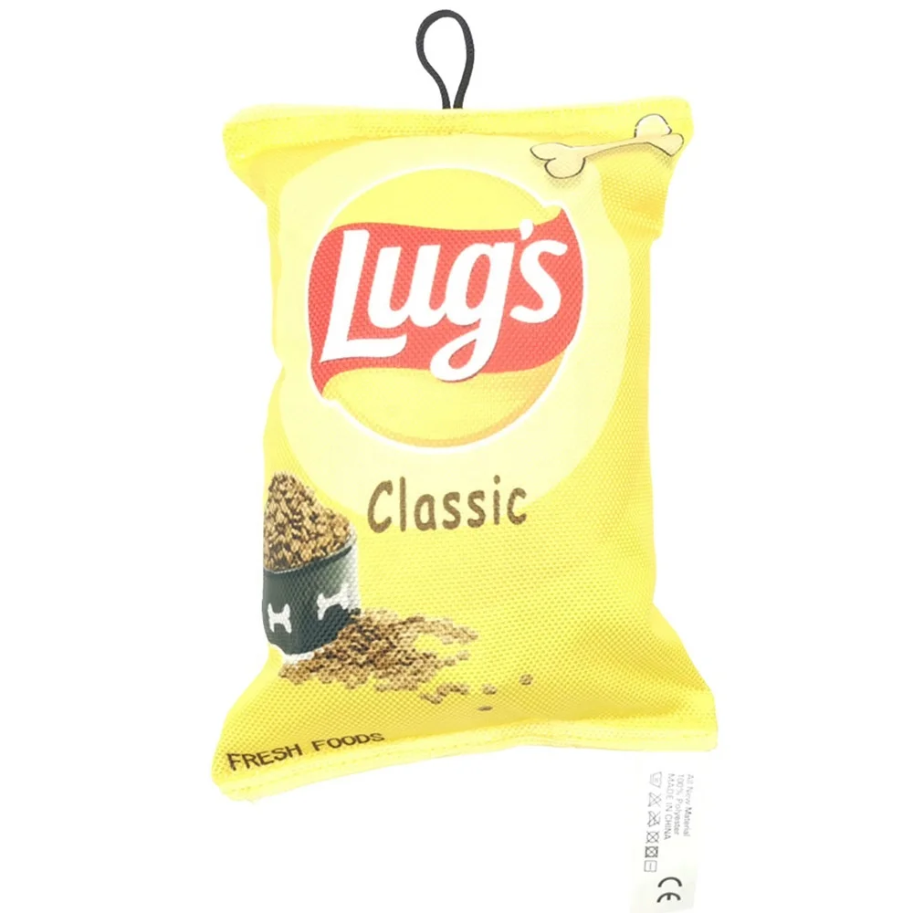 

25cm Pop Chip Nylon Oxford Food Plush Dog Crisps Toy with Crincle Paper Inside-Classic, Customized
