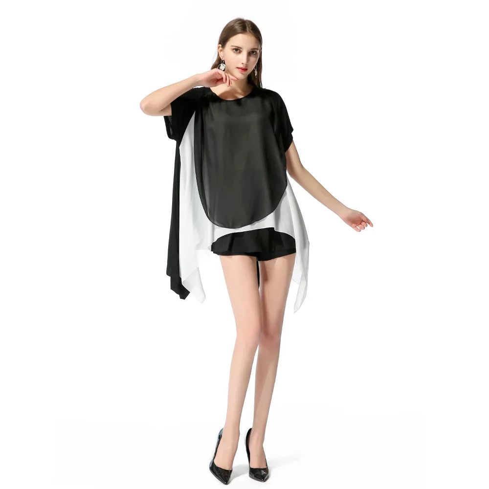 

WW-1285 Chiffon Splicing Dress Irregular Skirt Dress Black And White Chiffon Female Short Dresses Sexy Women, Customized color