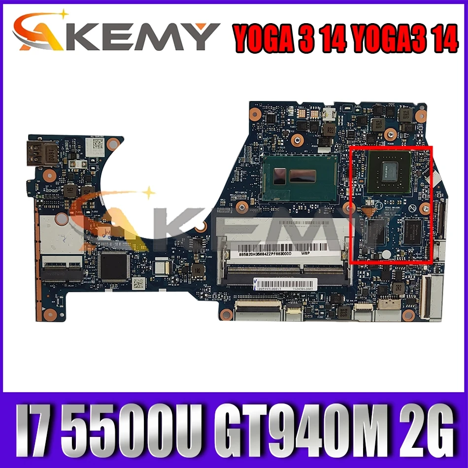 

Akemy BTUU1 NM-A381 For YOGA 3 14 YOGA3 14 Laptop Motherboard CPU I7 5500U GPU GT940M 2G 100% Test Work