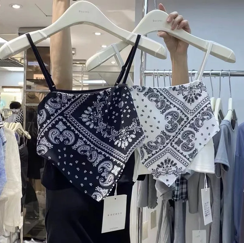 

2021 New Children Girl Black White Printed Floral Sleeveless Crop Top 4-9T, Bright color