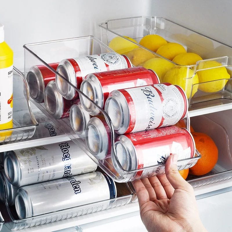 

Kitchen Clear Plastic Freezer Soda Beer Cans Holder Beverage Storage Box Dispenser Bins Refrigerator Drink Organizer