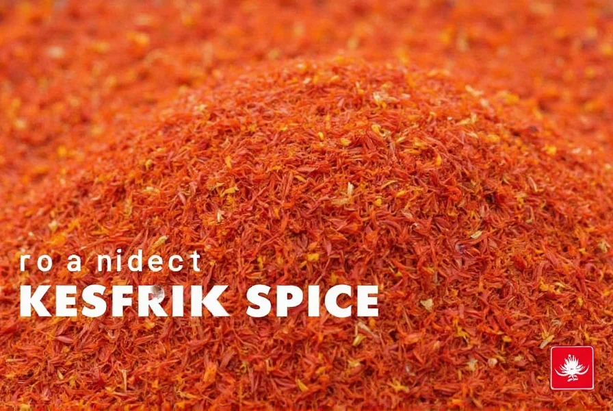 Close-up photograph of saffron threads (kesar spice) against a dark background showing their vibrant red color and delicate structure