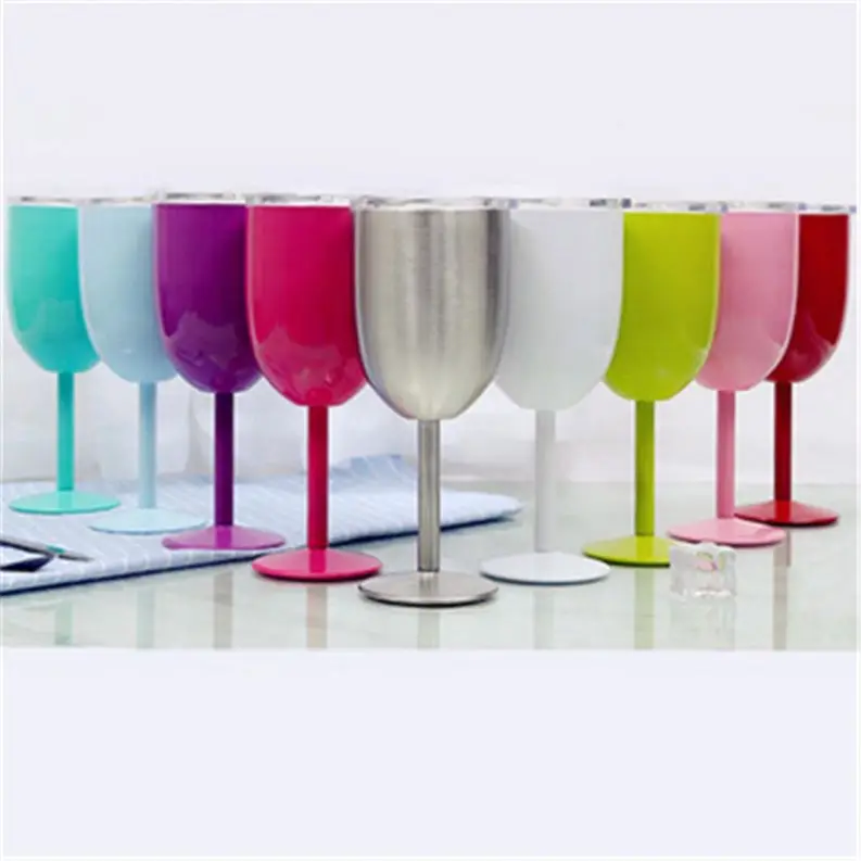 

10oz stainless steel wine glasses mental stemless tumbler goblet red wine glasses with lids cup solid colors 10 colors in stock