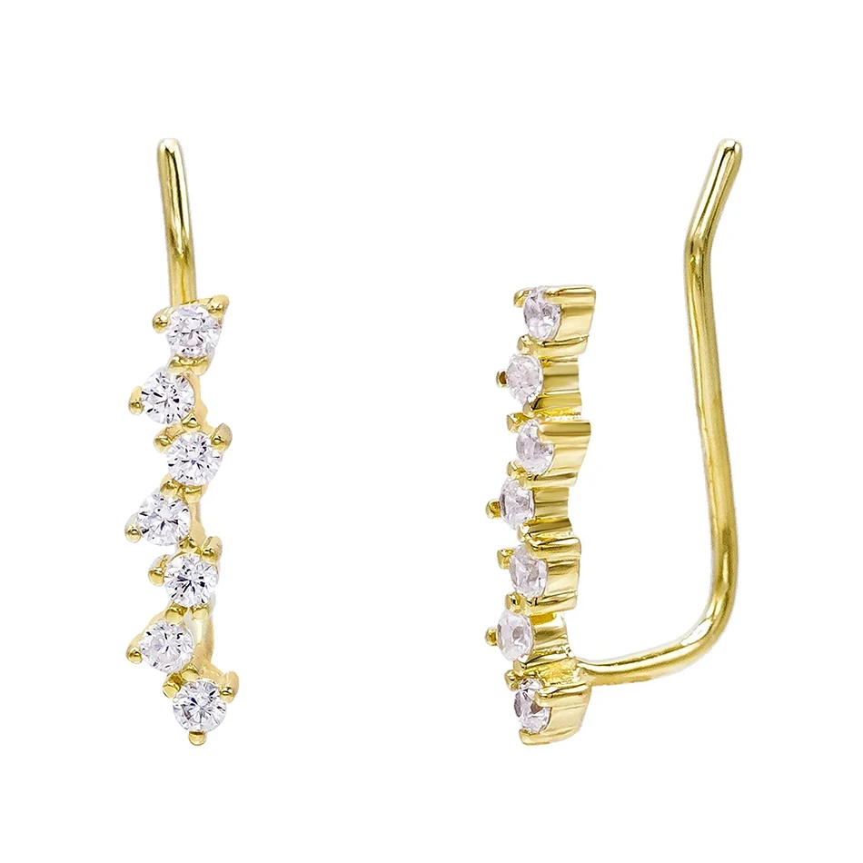 

925 Sterling Silver 18k Gold Plated Stud Ear Climber earrings With Cubic Zircon For Woman Fashion Earrings