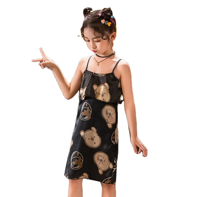 

Summer Cool Little Girls Lovely Home Wear Dress Sleeveless Cute Cartoon Bear Pajamas, Picture color