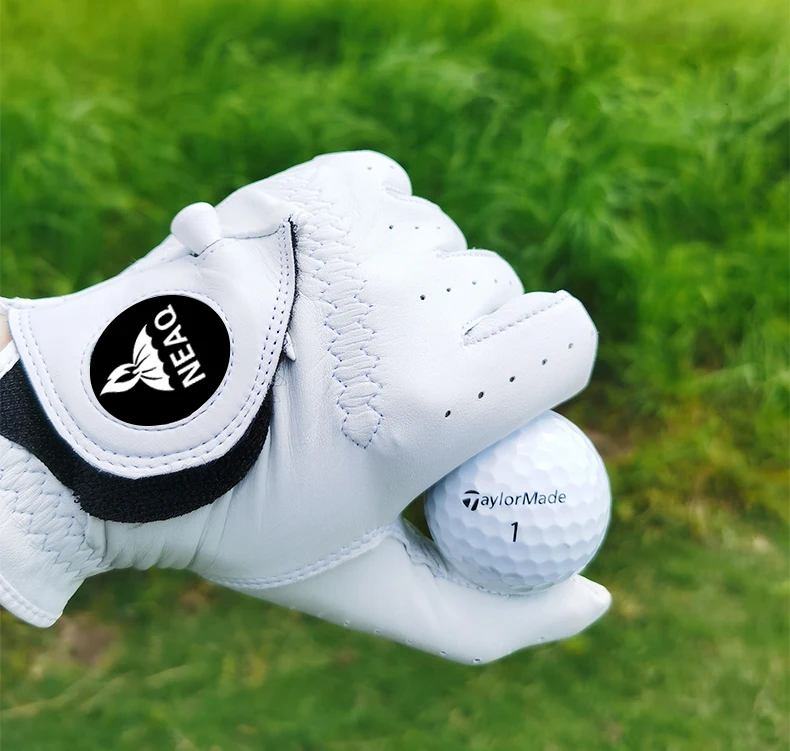 

2021 White color gray color sheepskin golf glove with palm reinforce