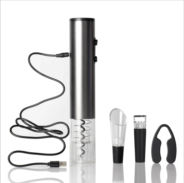 

Hotel Aluminum Rechargeable Electric Wine Opener Contains Foil Cutter Vacuum Stopper Wine Aerator Pourer, Silver red blue