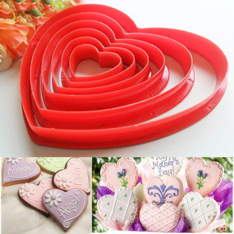 

Heart, Flower And Star Shaped Plastic Cake Mold Cookie Cutter Biscuit Stamp Sugar Craft Cake Decorations, As picture