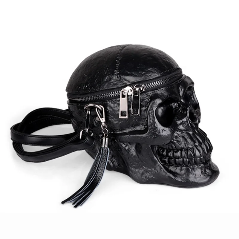 

oem odm customised 3d character lifelike fancy black red velvet pu leather skull messenger bag