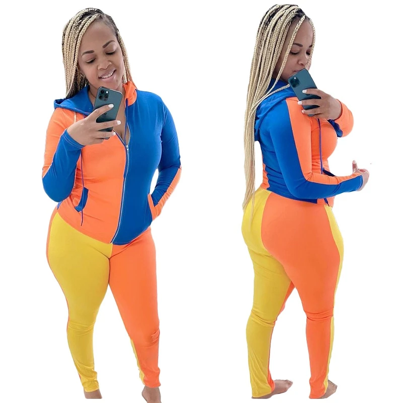 

MD-20092607 Womens sweat suits tracksuit two piece pants set for women patchwork 2 piece jogging set women