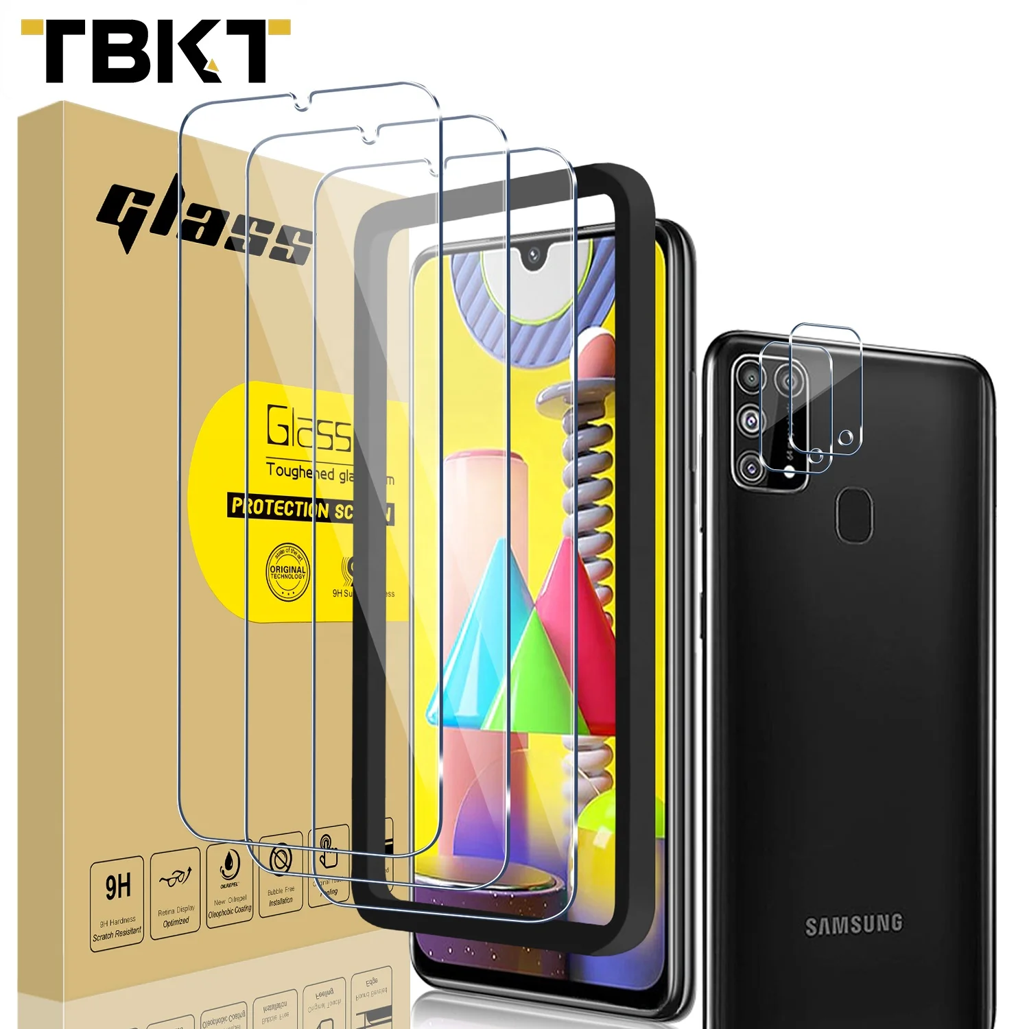 

Bubble Free Tempered Glass 3+2 Camera cover Screen Protective Glass for Samsung M31 Anti-Scratch
