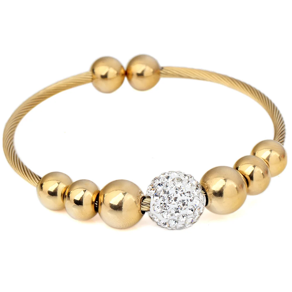 

New Arrivals Crystal Bead Stainless Steel Fashion Bangle Bracelet Design, Customized color
