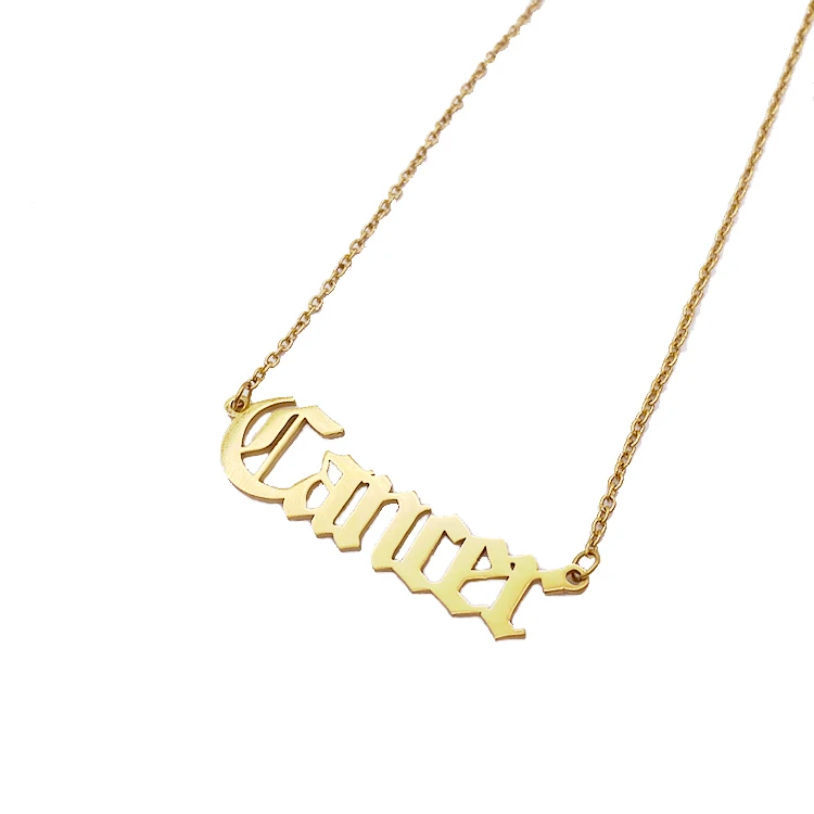 

Old English Letters Necklace Zodiac Stainless Steel Necklace for Women, Gold