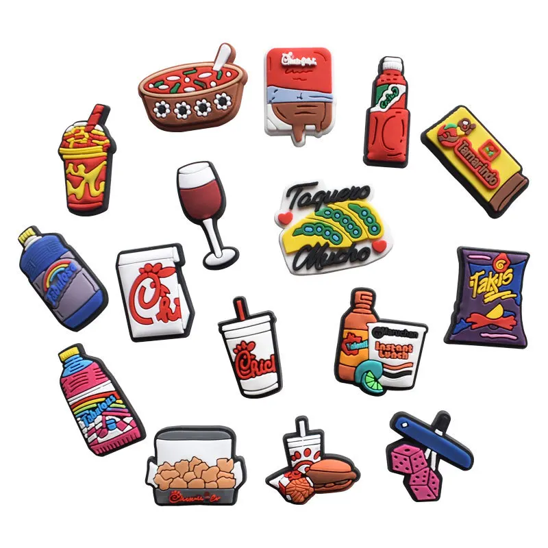 

2021 hot wholesale PVC soft rubber drop plastic creative food series croc charm shoes decorative shoe accessories