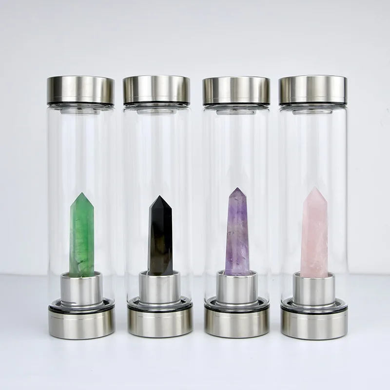 

Seaygift Wholesale natural gemstone drink healing quartz stones infused elixir glass crystal water bottle, Color