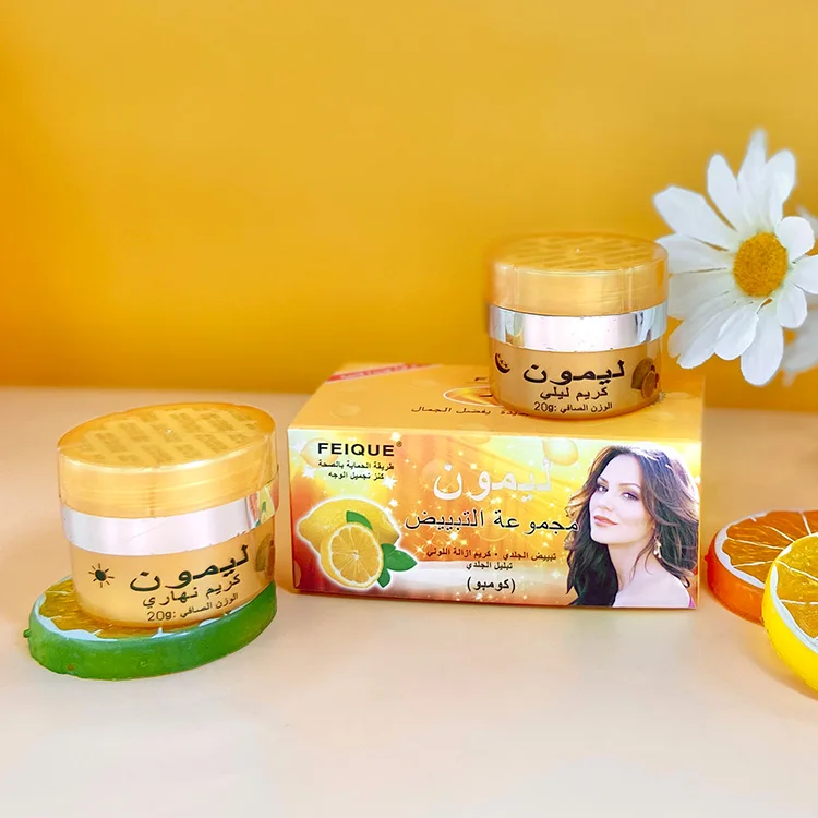 

Wholesale Feique best natural extract lemon whitening face beauty cream for black skin in Saudi Arabia, Day cream:white/night cream:yellow