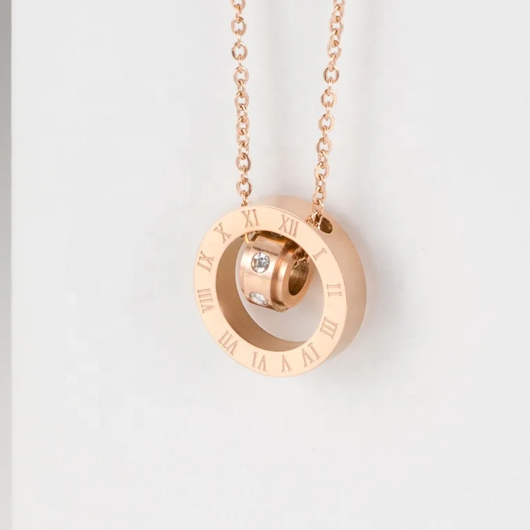 

Wholesale custom fashion jewelry stainless steel rose gold plated Roman numerals crystal pendant necklace for women, All common color are available