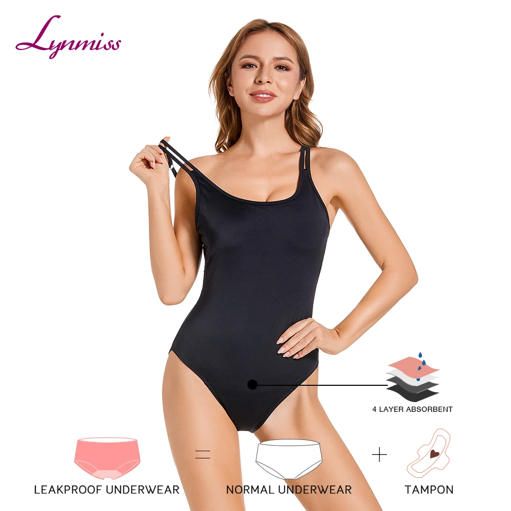 

LYNMISS One Piece Recycled Period Swimwear Panties Black 4 layers Leakproof Women Light-moderate ABSORBENCY Period Swimsuit