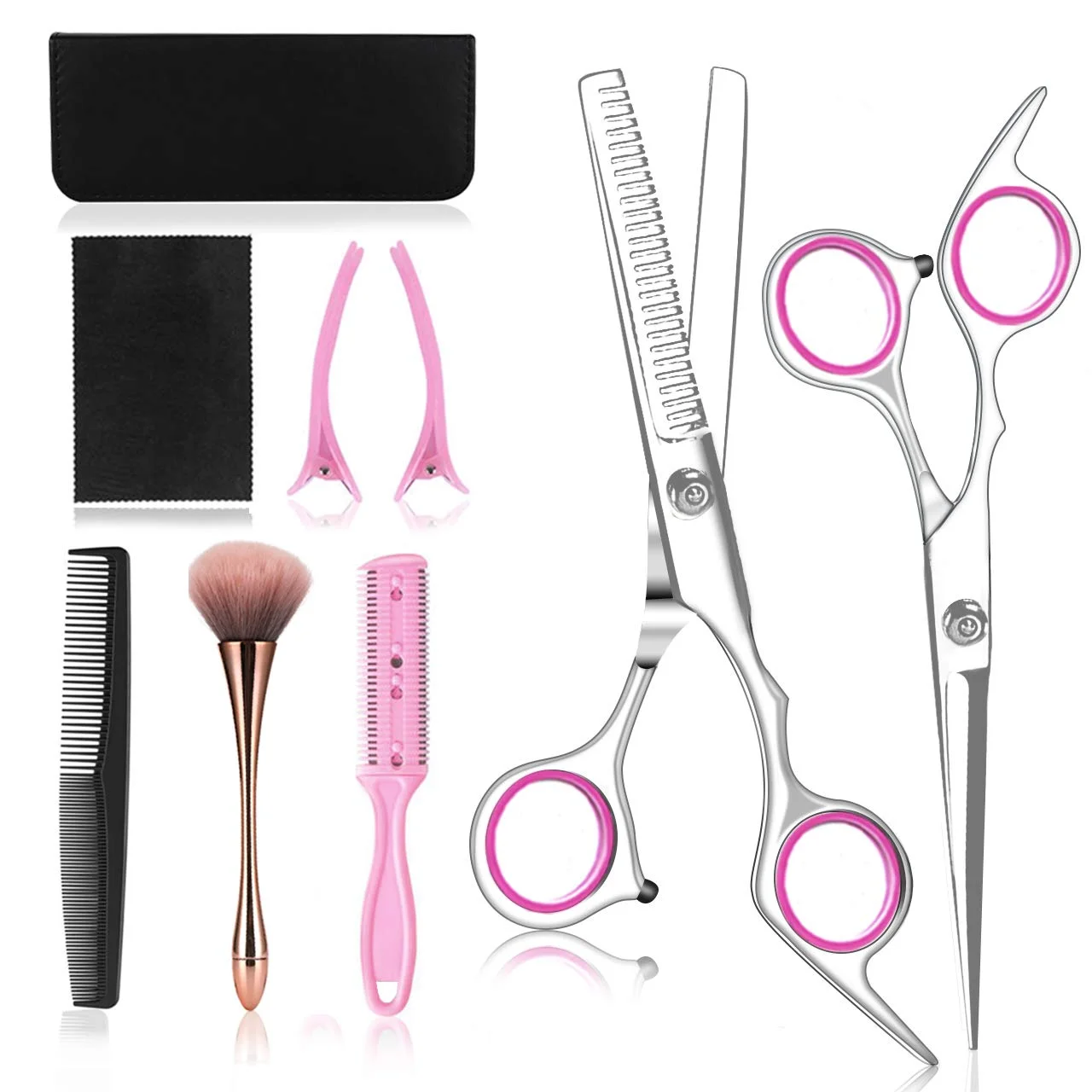 

Yaeshii Hot Selling Thinning Shears Hair Cutting Scissors kit 9 Pcs Hair Scissors Accessories in Leather Case for Barber Salon, Silver
