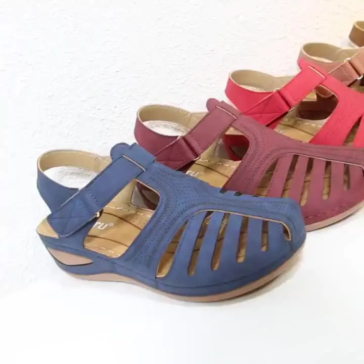 

Wholesale Latest Fashionable Casual Shoes Classic Beach Flat Wedges Heel Sandals Women Wedges Sandals, Customized color