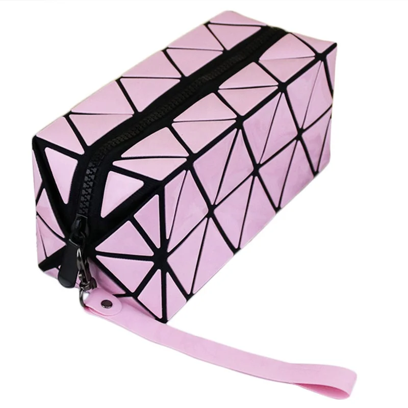 

holographic ziplock plastic pink make up pouch Custom logo printed black Rolling envelope style printed cosmetic bag