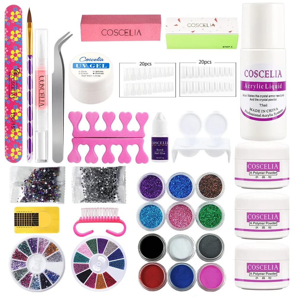 

COSCELIA Nail Acrylic Powder Glitter Manicure Set UV Gel Nail Art Tools Set Acrylic Nail Kit