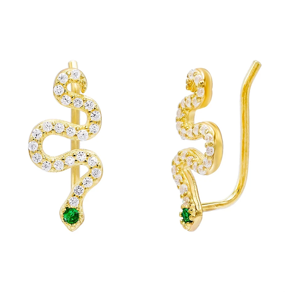

high polish18k gold plated luxury jewelry 925 sterling silver trendy snake stud earrings with cubic zirconia for women
