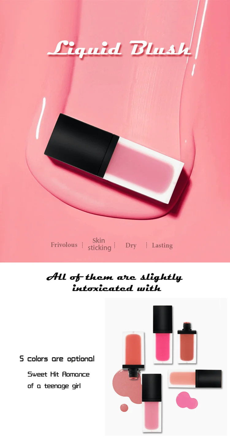 Wholesales Oem Low Moq 5 Colors High Pigment Long Lasting Waterproof Korean Vegan Custom Logo Private Label Makeup Liquid Blush